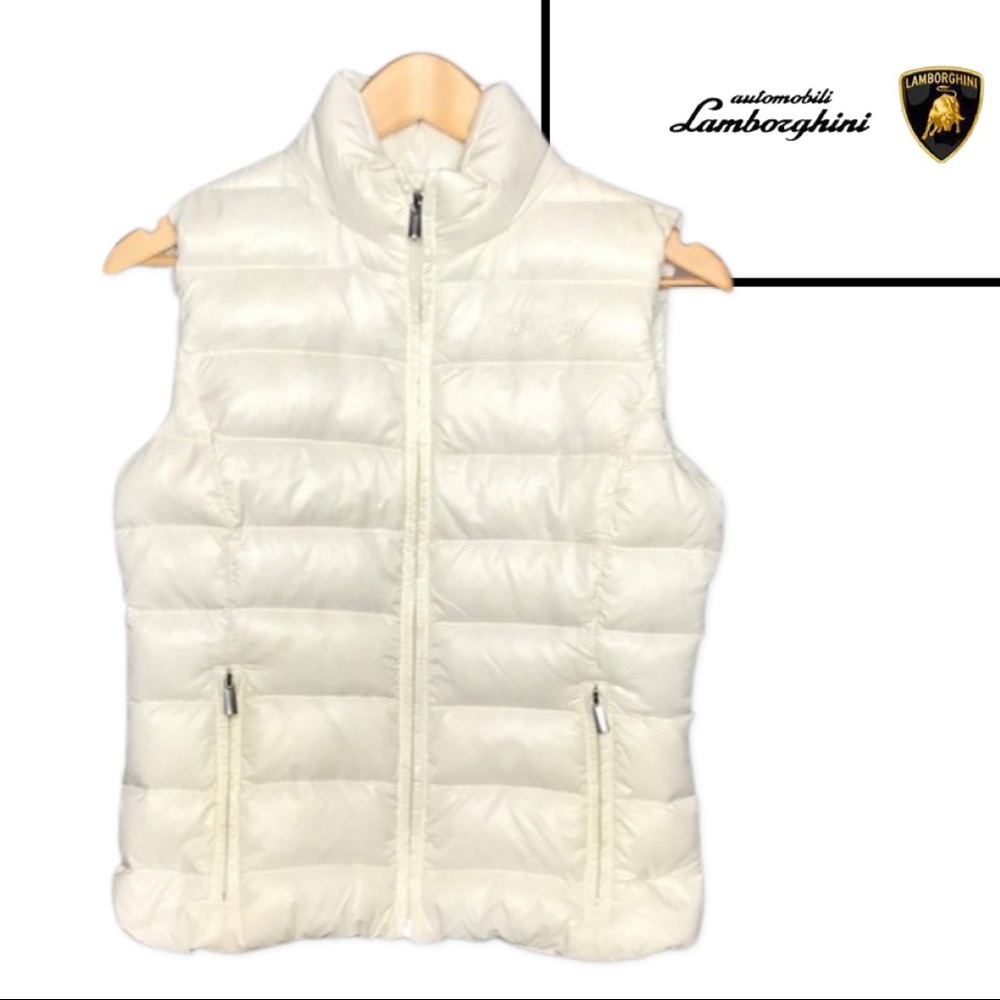Lamborghini white puff vest with hood size Small